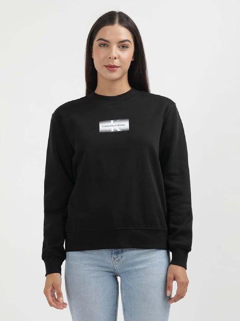 calvin klein black cotton logo print sweatshirt