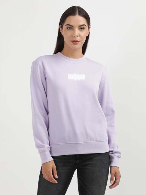 calvin klein purple cotton logo print sweatshirt