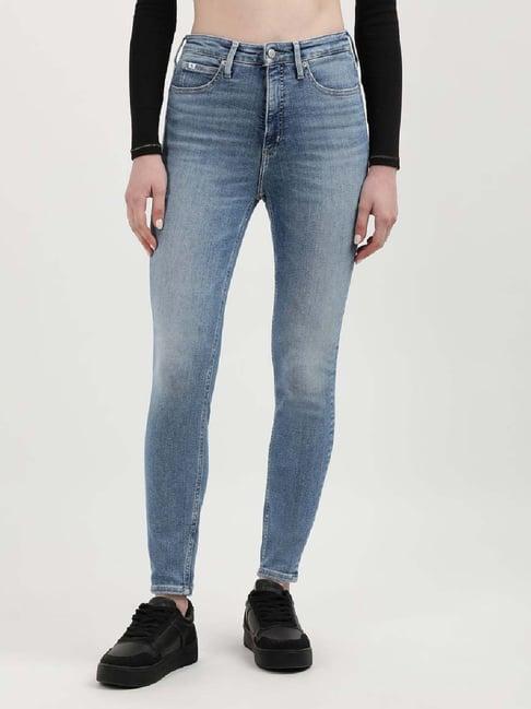 calvin klein blue cotton mid rise jeans