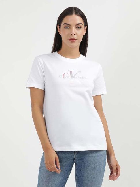 calvin klein white cotton logo print t-shirt