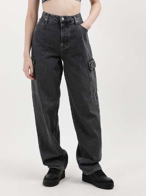 calvin klein grey cotton high rise jeans