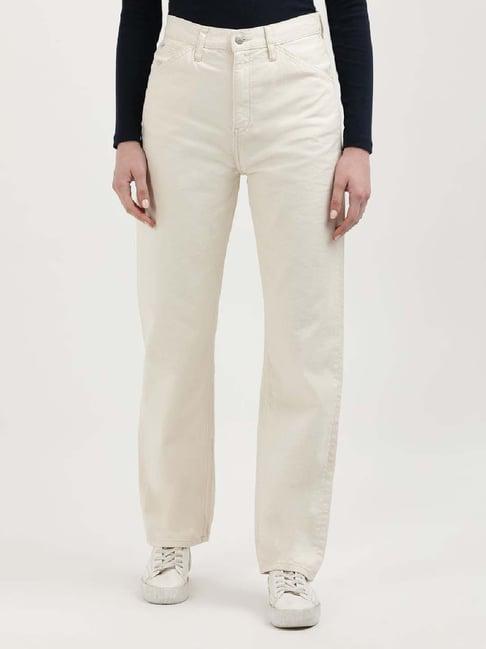 calvin klein cream cotton mid rise jeans