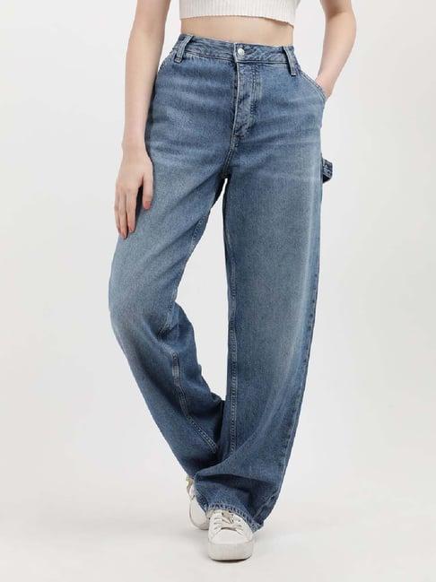 calvin klein blue cotton high rise jeans