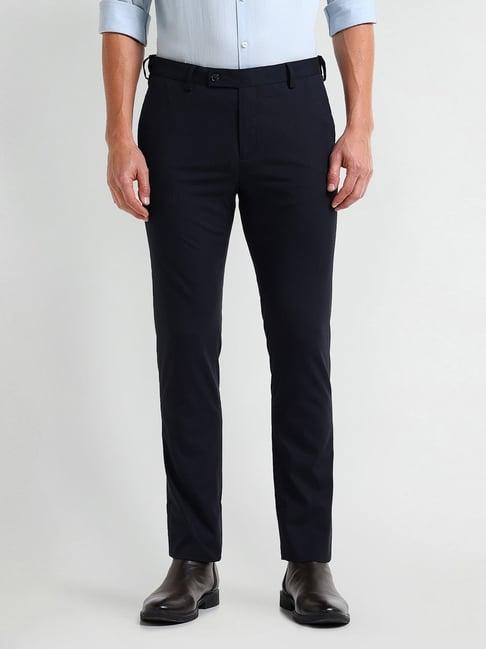 arrow blue relaxed fit solid trousers