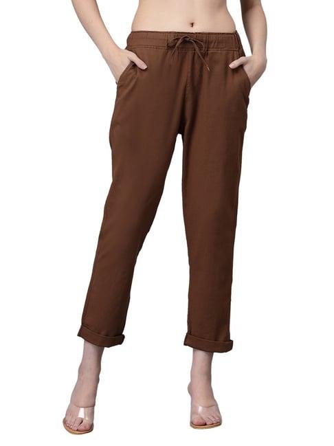 global republic brown regular fit high rise cropped pants