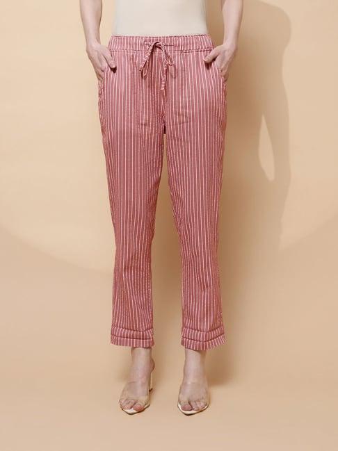 global republic onion pink striped regular fit high rise pants