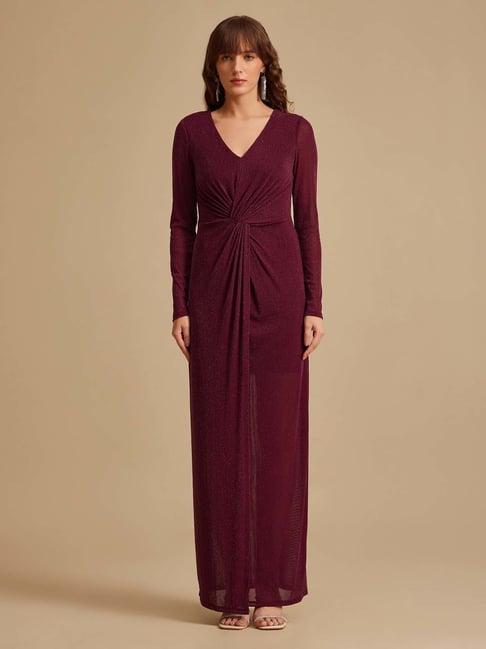 kazo maroon embellished maxi dress