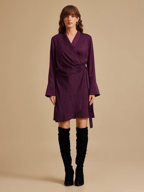 kazo purple self design wrap dress