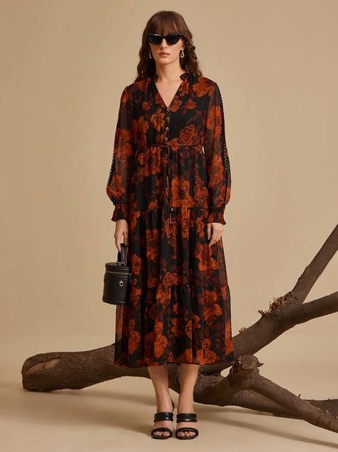 kazo rust floral print maxi dress