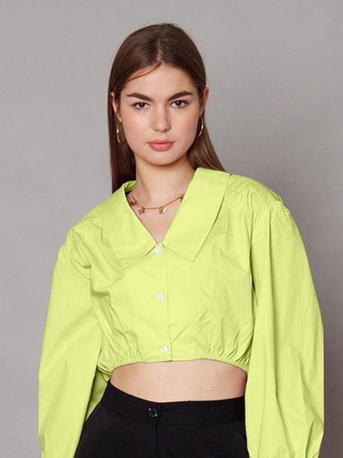 zink london lime green cotton relaxed fit crop shirt