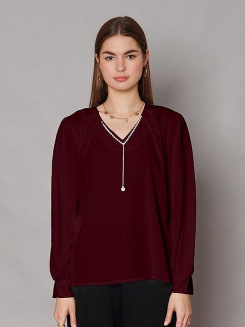 zink london maroon embellished top