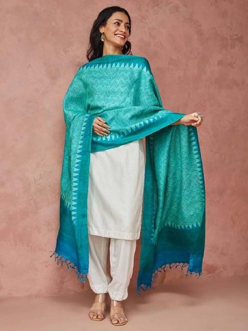 fabindia turquoise printed dupatta