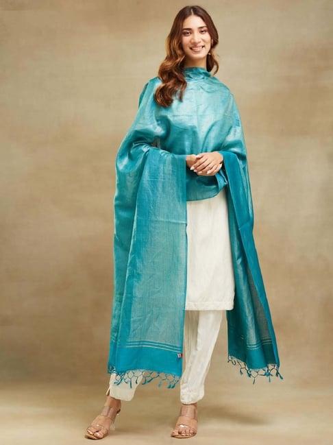 fabindia turquoise striped dupatta