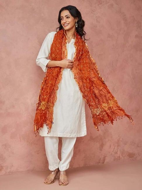 fabindia rust printed dupatta