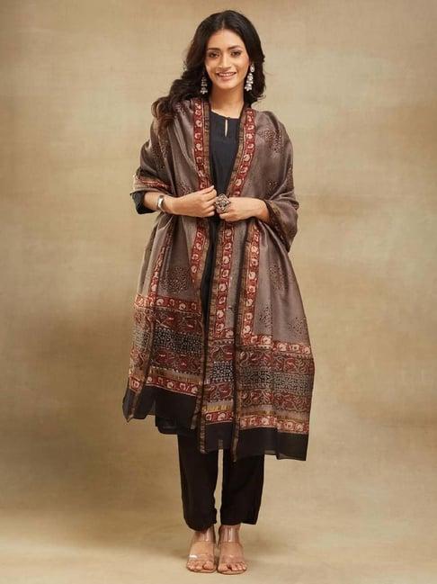 fabindia grey printed dupatta