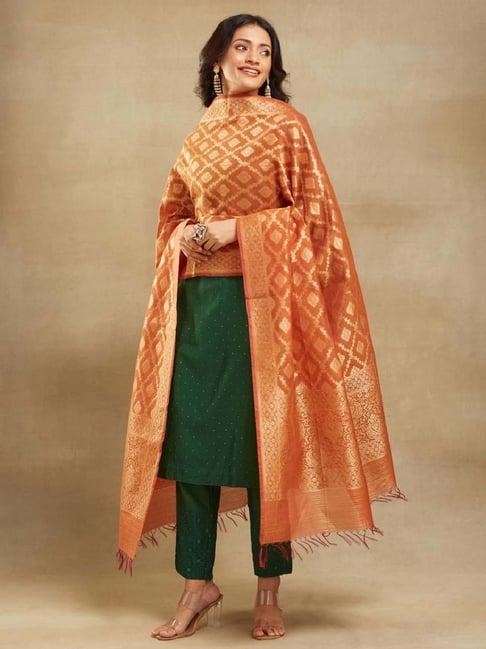 fabindia rust woven pattern dupatta