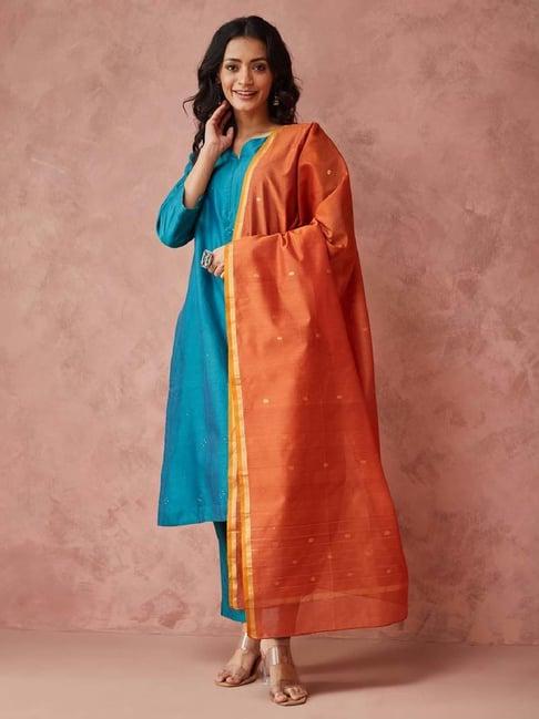 fabindia rust woven pattern dupatta