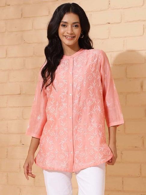 fabindia peach embroidered tunic