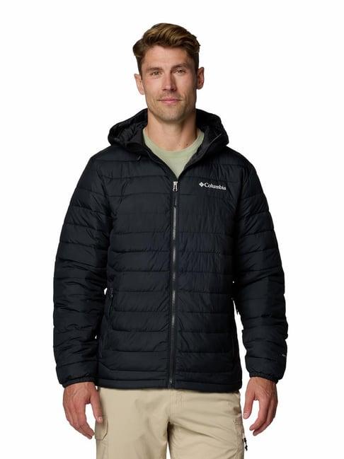 columbia black polyester relaxed fit hooded jacket