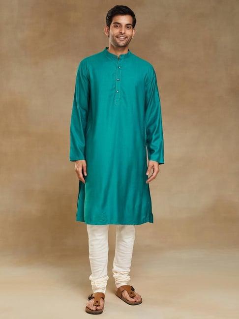 fabindia teal comfort fit kurta