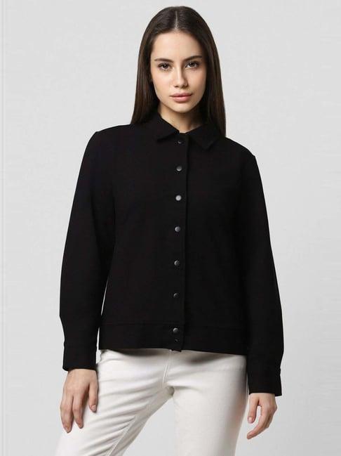 van heusen black cotton plain jacket