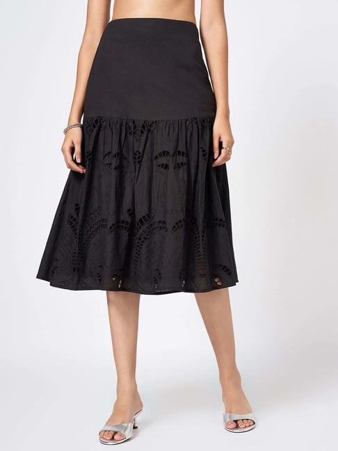 honey by pantaloons black self pattern a-line skirt