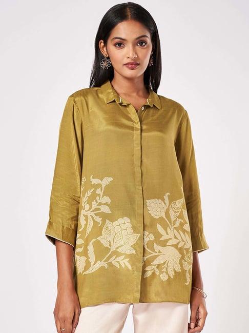 marigold lane yellow printed shirt