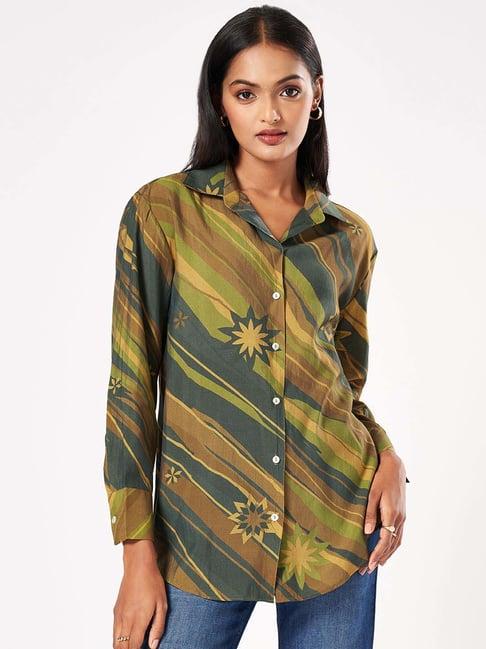 marigold lane green printed shirt