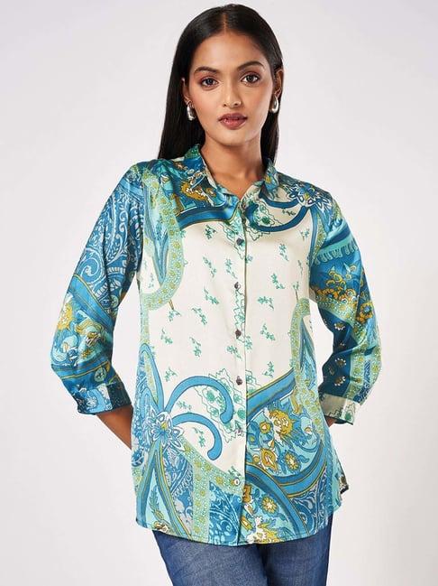 marigold lane blue printed shirt