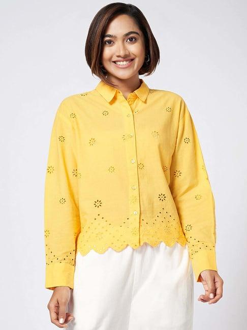 honey by pantaloons yellow self pattern shirt