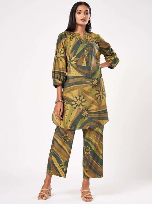 marigold lane green printed kurti pant set