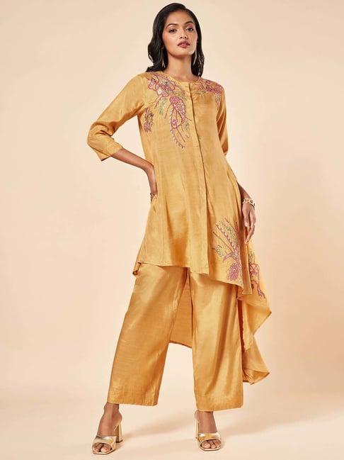 marigold lane golden embroidered kurti palazzo set