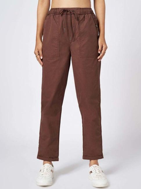 honey by pantaloons brown cotton plain pants