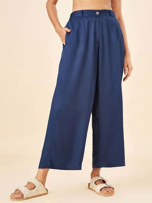 akkriti by pantaloons navy plain palazzos