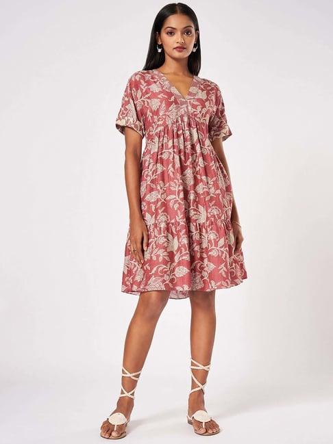 marigold lane maroon printed a-line dress