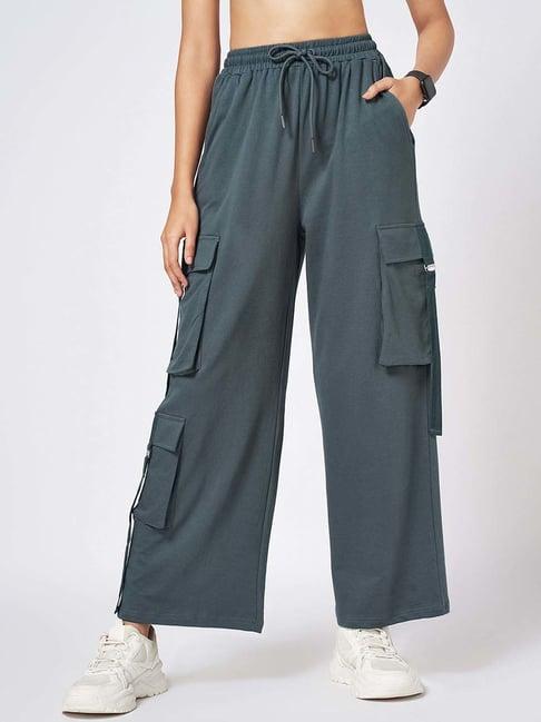 ajile by pantaloons grey cotton plain flared pants