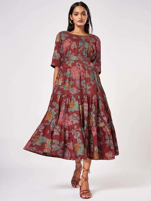 marigold lane red printed maxi dress