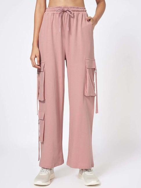 ajile by pantaloons pink cotton plain flared pants