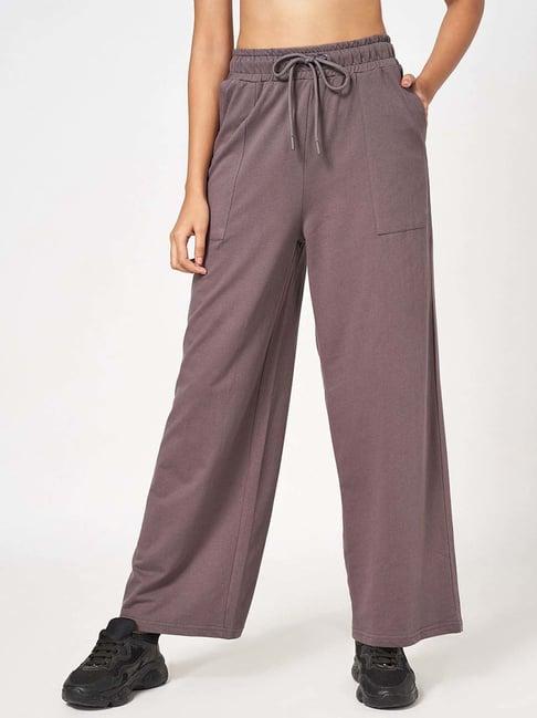 ajile by pantaloons grey cotton plain flared pants