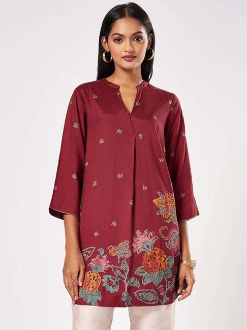 marigold lane red printed a line short kurti