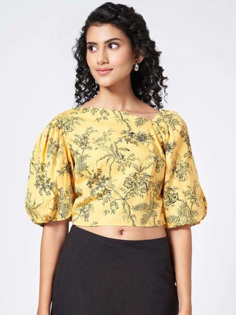 honey by pantaloons yellow cotton printed crop top