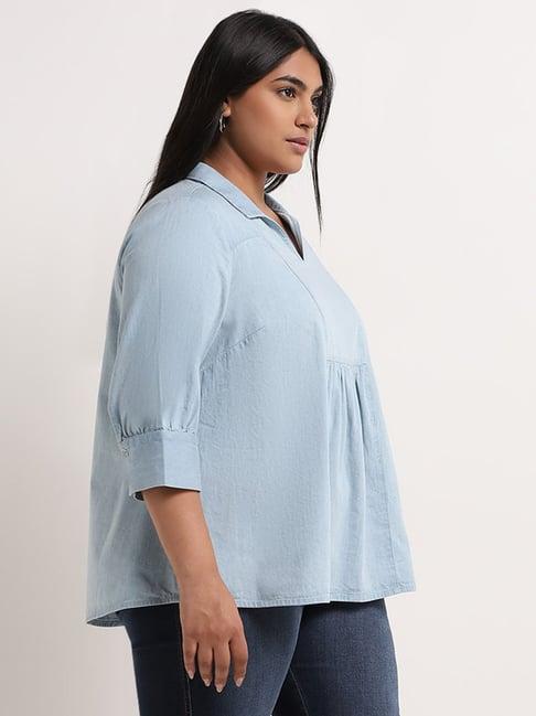 gia by westside light blue chambray blouse