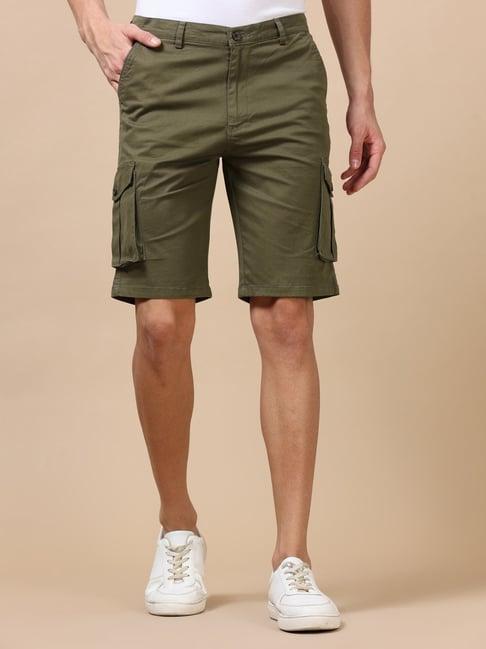 bushirt military green regular fit cargo shorts