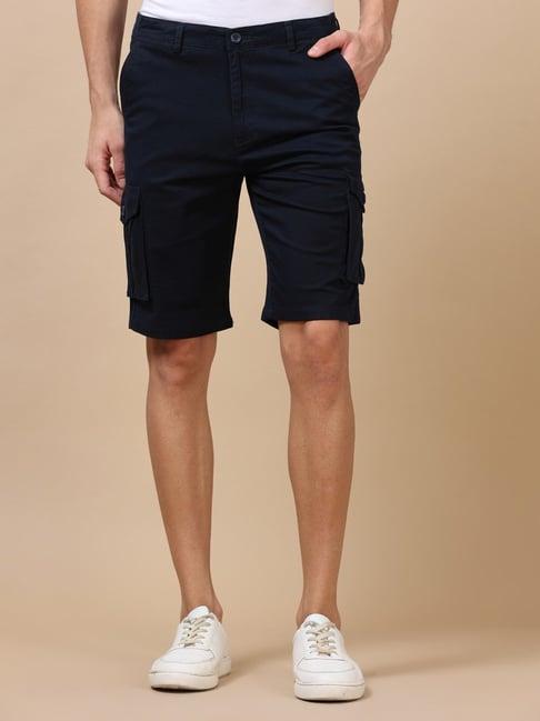 bushirt navy blue regular fit cargo shorts