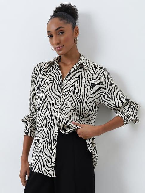 wardrobe by westside ivory abstract printed shirt