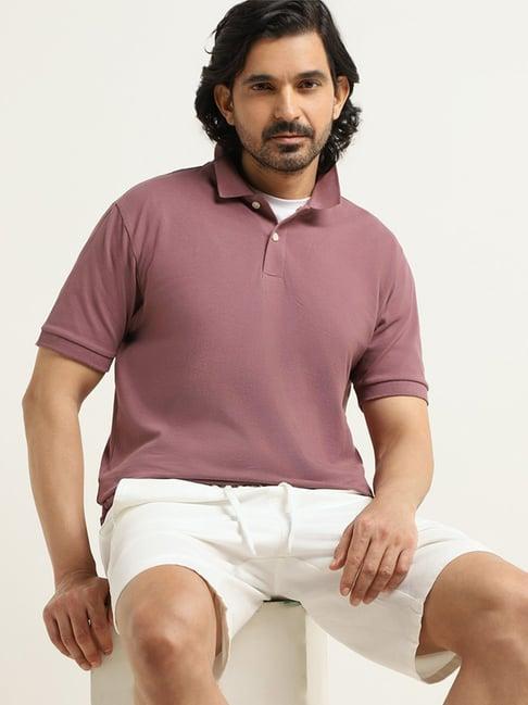 wes casuals by westside mauve cotton relaxed-fit polo t-shirt