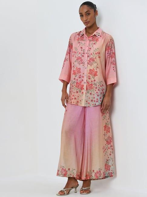 vark by westside pink floral printed ethnic tunic and palazzos set