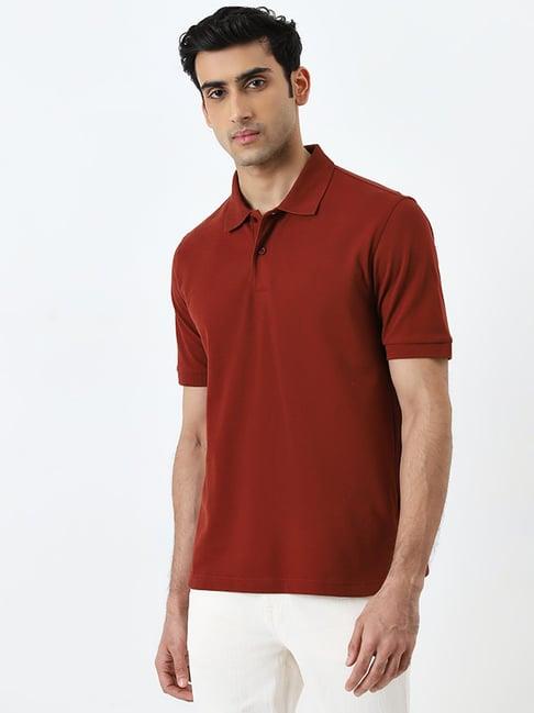 wes casuals by westside rust slim-fit polo cotton blend t-shirt