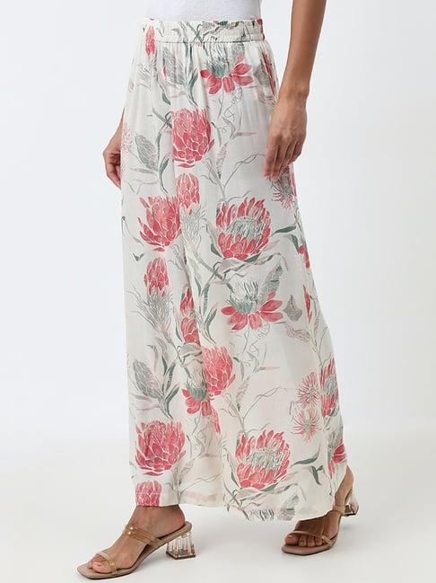 zuba by westside off-white floral high-rise palazzos