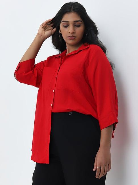 gia by westside red solid cotton shirt